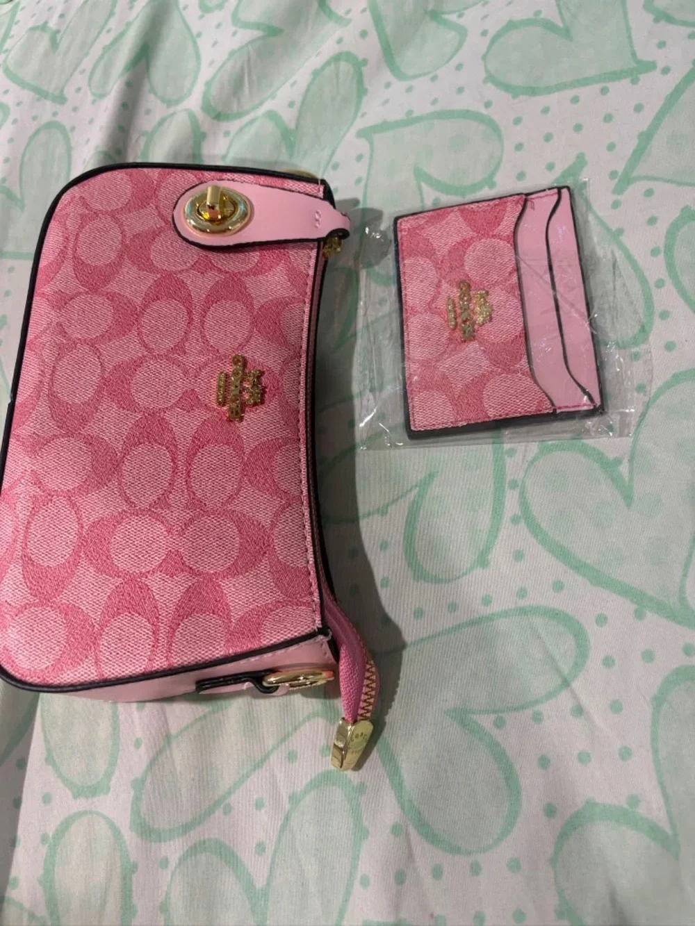 Coach Pink Signature Wristlet with Matching Card Case